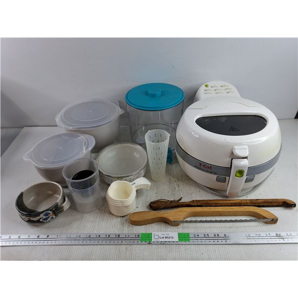 T Fal Actifry Original Air Fryer - Powers On, As Is, Ceramic Soup Bowl, Measuring Cups, Bowls, Misc