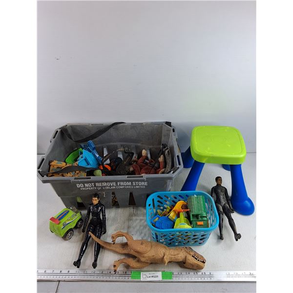 Assorted Kids Toys, Kids Stool & Shopping Basket 20" x 14" x 9", Misc