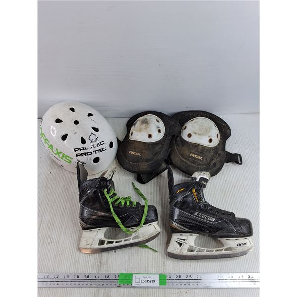 Bauer Ice Skates - Size Y13, Rok Knee Pads & Pro Tec Helmet