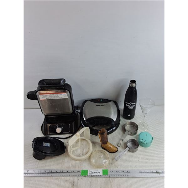 Ninja & Black & Decker Waffle Makers - Powers On, As Is, Measuring Cups, Glass Goblet, Misc