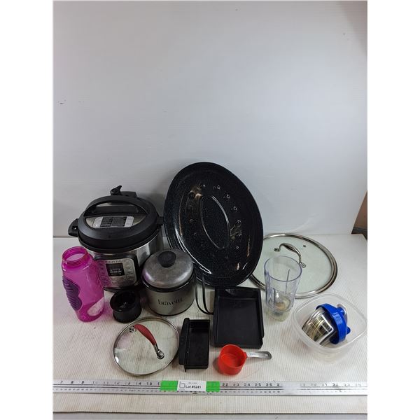 Instant Pot Cooker, 12" Pot Lid, Broiler Lid, Measuring Cup, Misc, As Is