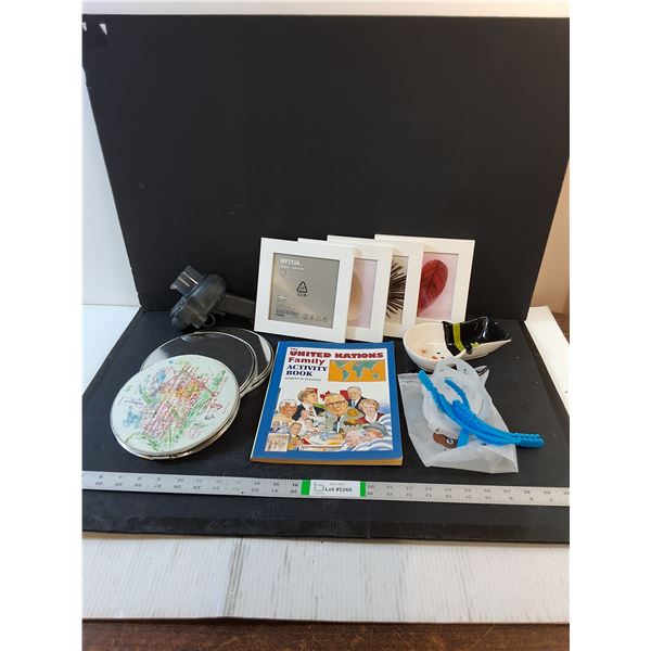 Assorted- Burner Covers, Picture Frames,  Book, Decor