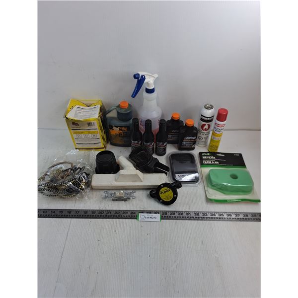 Assorted Auto Chemicals (Some Partial), Vacuum Accessories, Bungee Cords, Misc. - Cannot Ship