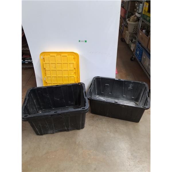 *(3) Plastic Storage Totes w/Lids - 30" x 20" x 14", 28" x 19" x 16", Some Damage, PICKUP ONLY
