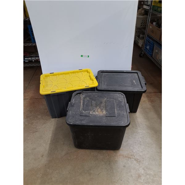 *(3) Plastic Storage Totes w/Lids 21" x 18" x 16", 24" x 16" x 16", PICKUP ONLY