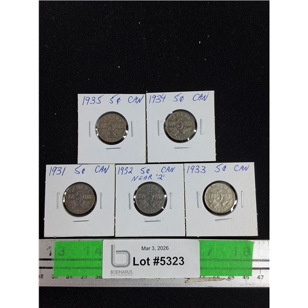 ^Vintage 1931 - 1935 Canadian 5 Cents Coins - Collectible