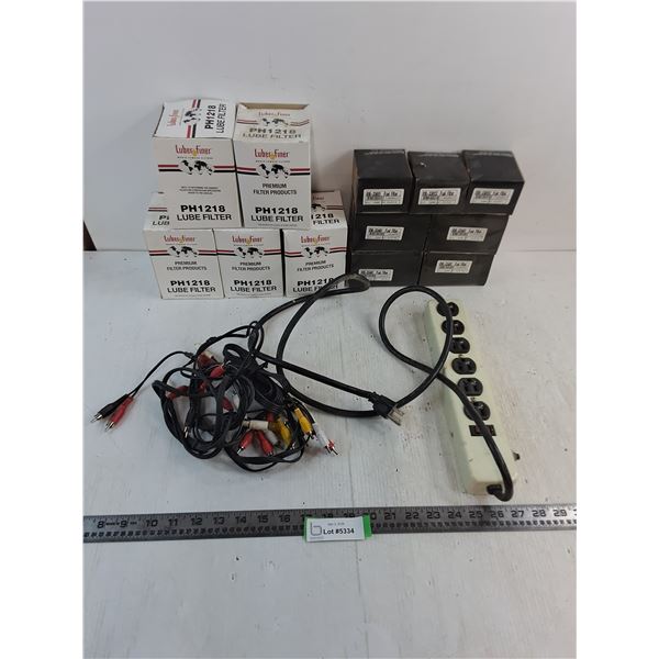 (12) New Auto Filters (5-Lube & 7-Fuel), Power Bar, Electronics Cords