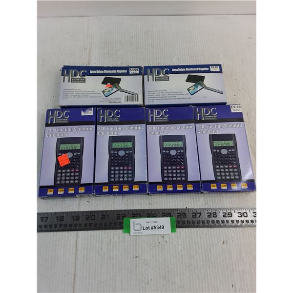 (6) HDC NOS Products (4-Scientific Calculators, 2-Illuminated Magnifiers)