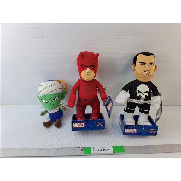 (3) Dragon Ball Z & Marvel Plush Toys Up to 10"