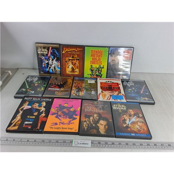 (13) DVDs- Indiana Jones, Star Wars, Jurassic Park