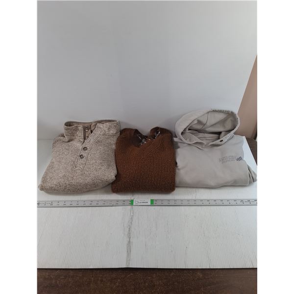 (3) Sweaters (Red Head - Large, Natural & Hoodie - Medium)