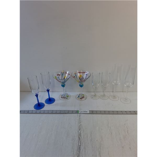 Assorted  Glassware - Martini, Wine Glasses