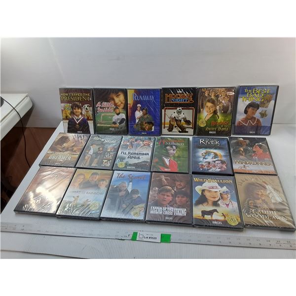 (18) Feature Films for Families DVDs (Most Sealed)- Windrunner, The Wild Stallion, Caddie Woodlawn, 