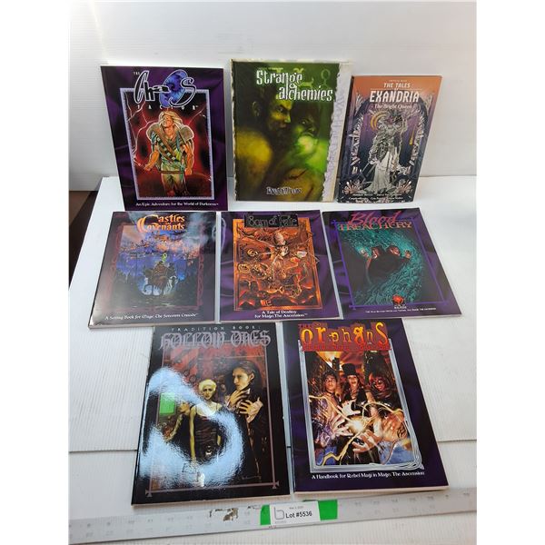 (8) Gaming Books/Comics- Castles and Covenants, Strange Alchemies, Blood Treachery, Misc.