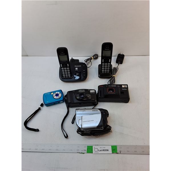 (2) Cordless Home Phones- Power On, (3) Cameras & Camcorder- As Is