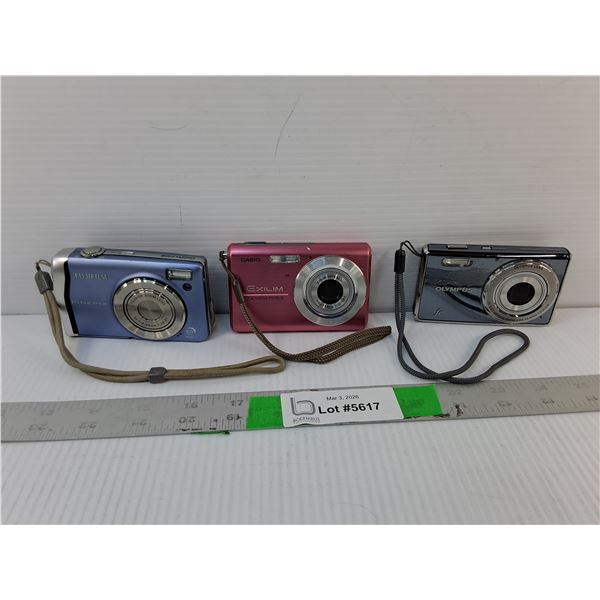 (3) Digital Cameras- Fujifilm, Casio & Olympus- As Is