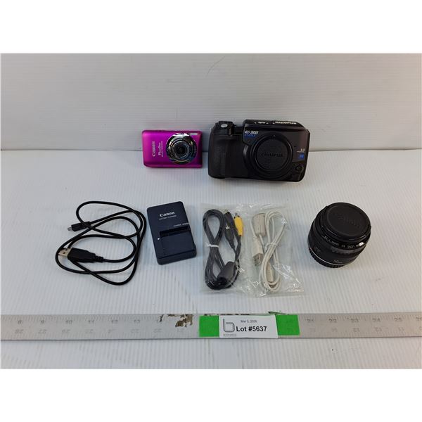 (2) Digital Cameras- Canon & Olympus- As Is, Charger & Cords