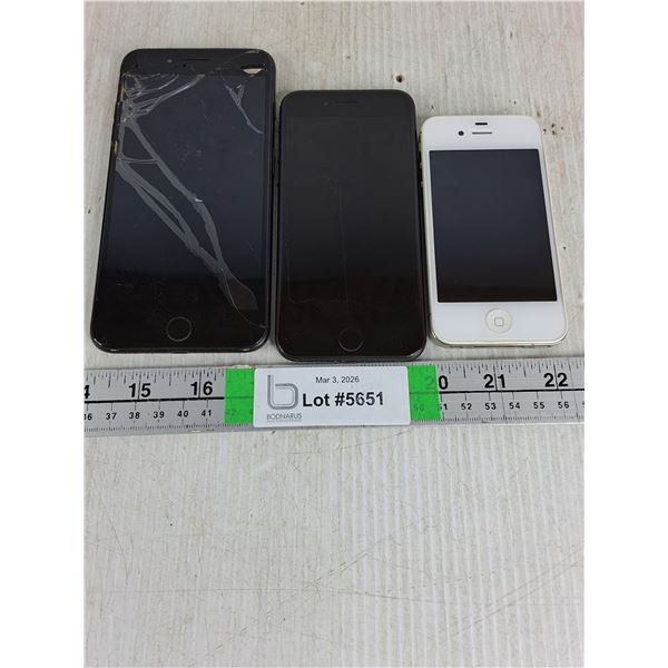 (3) Various Apple I-Phones-one has cracked screen-untested-as is