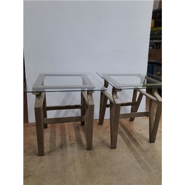 (2) Lightweight Metal Tables - 15" x 15" x 20"with Glass Panels for Table Tops- 20" x 20" -PICK UP