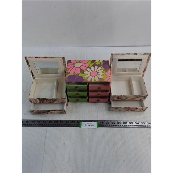 (3) Flower Pattern Jewelry Boxes