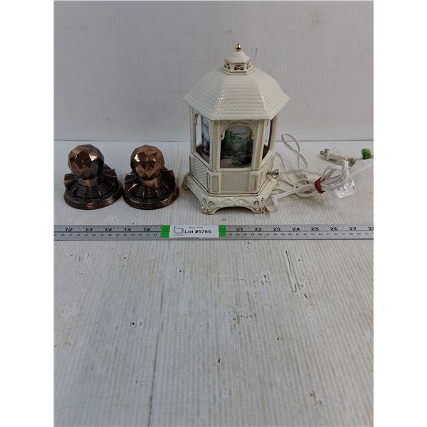 Thomas Kinkade Ceramic Gazebo Music Box/Night Light,(2) 1986 EXPO Souvenir Paperweights