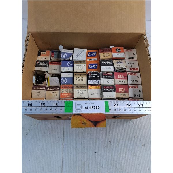 Box Containing (40) Vintage Radio Tubes-Various Manufacturers