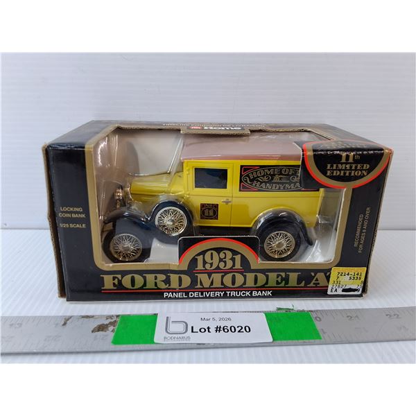 Ford 1931 Model A Panel Delivery Truck Bank 1:25 Scale, NIB