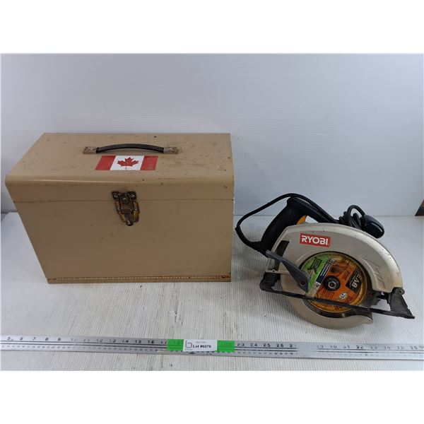 Ryobi Corded Circular Saw - Powers On, As Is, Metal Tool Box 17" x 8" x 11" - PICK UP