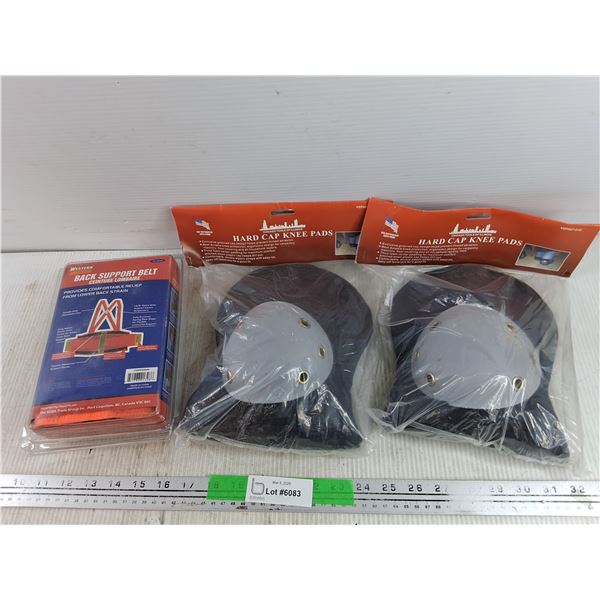 Western Rugged Back Support Belt, (2) Hard Cap Knee Pads