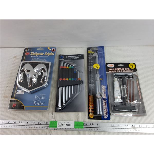 Dodge Tailgate Light, 9pc Metric Spinner Hex Key Set, Truck Tire Gauge, Tire Repair Kit