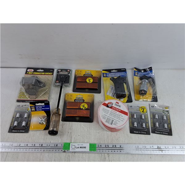 7 Way Connector Socket, Long Handle Scraper, Stick On Reflectors, Tire Valves, Ignition Switch, Misc