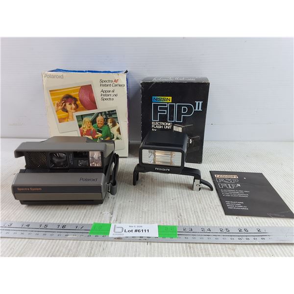 Polaroid Spectra AF Instant Camera - Tested, NISSIN FIP II Flash Unit for Polaroid - As Is