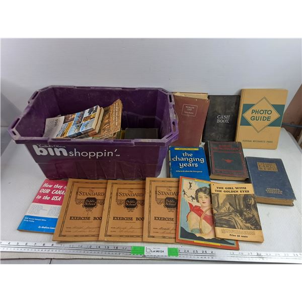 Shopping Basket 21" x 14" x 9" , Assorted Books - Photo Guide, Exercise Book, Canada 1964