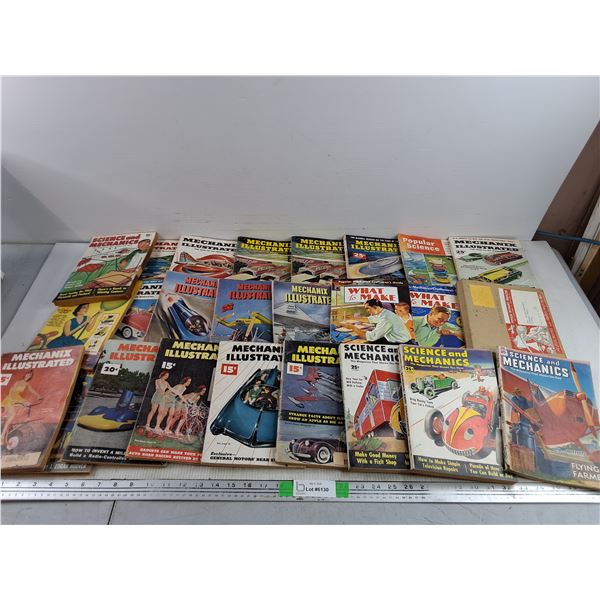 Assorted Magazines, Mechanix Illustrated, What to Make, Popular Science