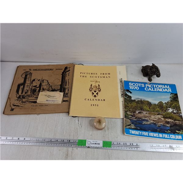 1951 & 1970 Scots Pictorial Calendars, Metal Puppy Figure, Trinket