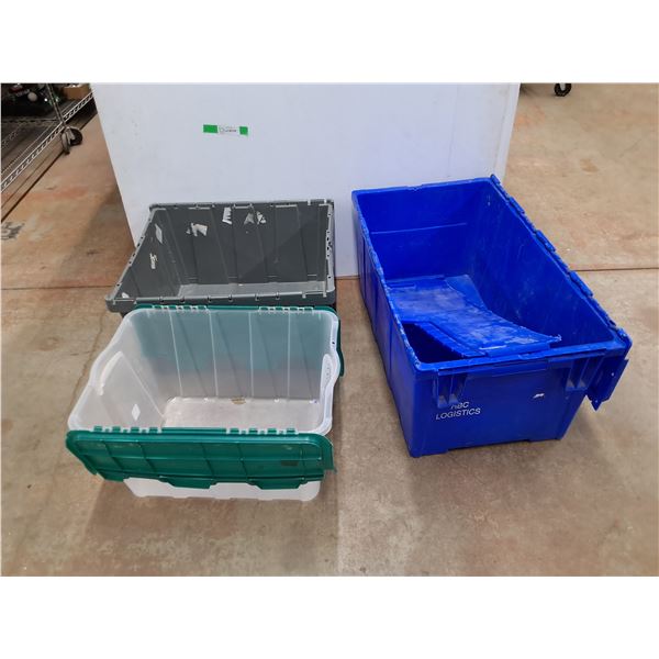 *(3) Plastic Totes - As Is, 22" x 16" x 12", 23" x 20" x 12", 38" x 18" x 14"