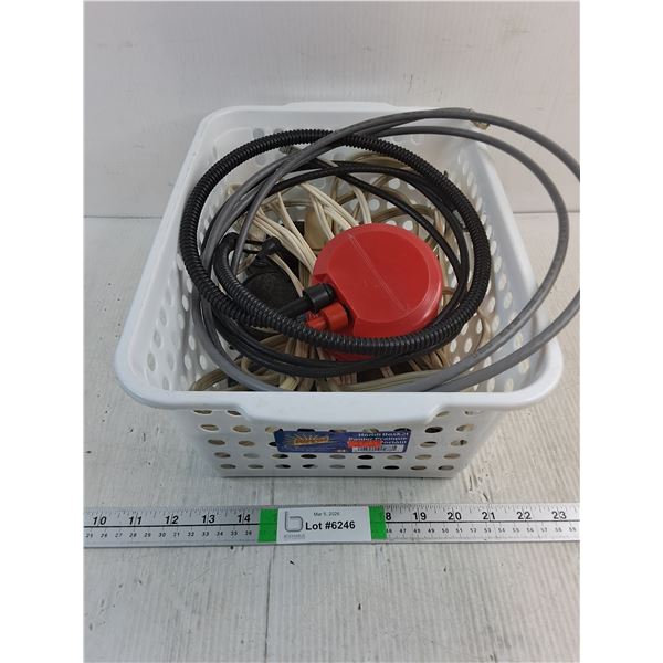 Basket of Furniture Coasters,(2) extension Cords,TV Cables, Air Pump