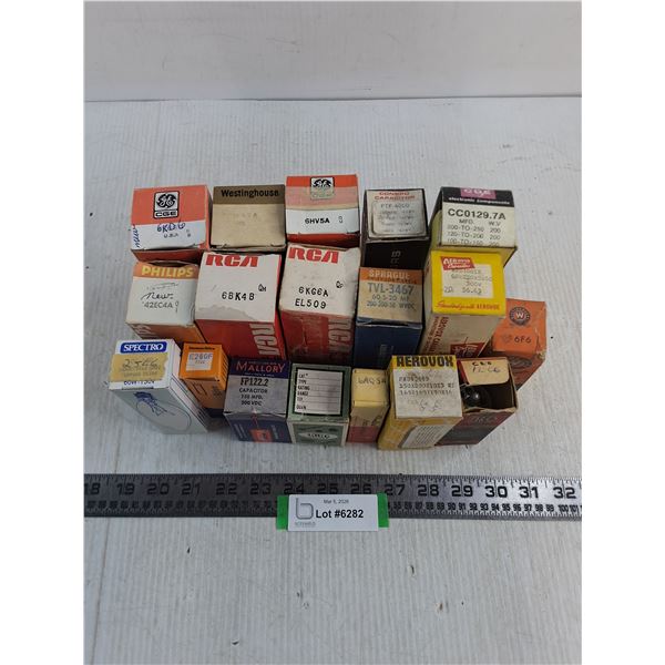 Assorted NOS Electronic Components (Tubes, Bulbs & Capacitors)