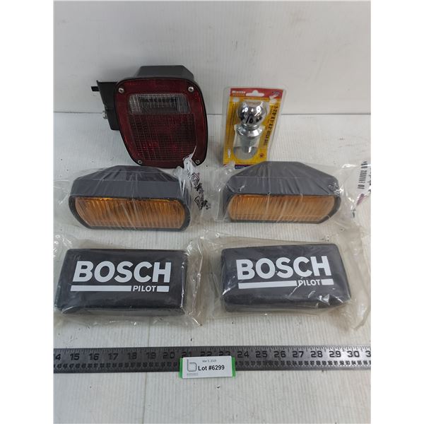 Assorted Trailer Lights & Covers, Ball Hitch