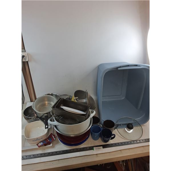 Assorted Kitchen Implements & 18x22x16" Storage Bin - Cannot Ship