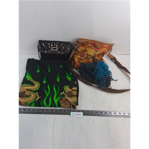 (2) Women's Hand Bags, Dragon Sarong, Yarn