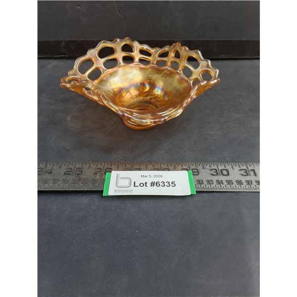 Vintage Peach Lustre Glass "Basket-Weave" Trinket Dish