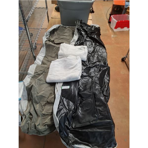 Air Mattress - 70" x 54" Approx, 18x22x15" Storage Bin - As is, 25" x 50" Bath Towels - PICK UP