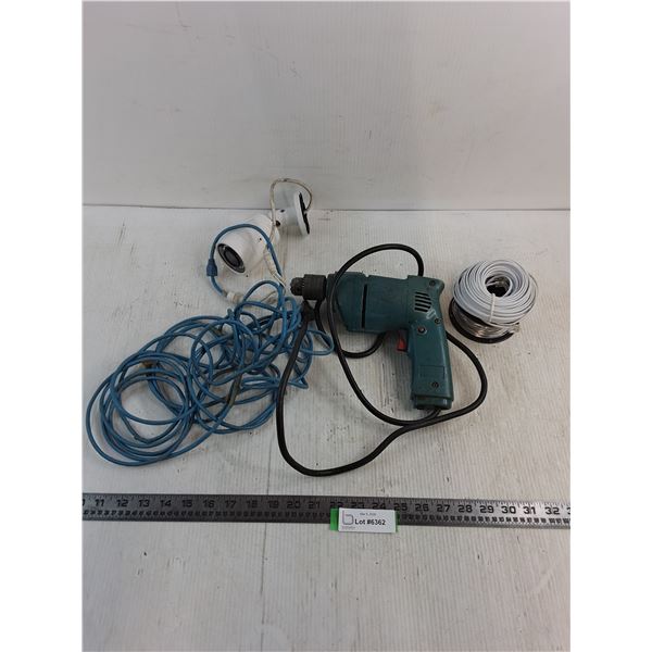 Electric Drill - Tested, Security Camera - Untested, Spools of Wire/Cable - Unknown Lengths
