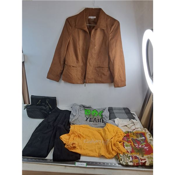Faux Suede Jacket - Size 8P, XL Shirt & Sweat Pants, Medium T-Shirt, Bag, Purse, Tote w/Markers