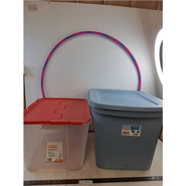 (2) Storage Bins (HDX 21x15x12", Sterlite 23x18x16"), Hula Hoop / Cannot Ship