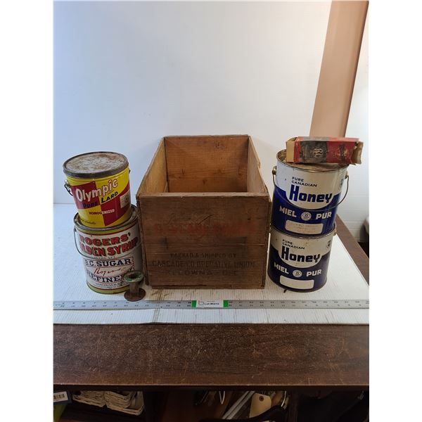 Vintage- Tins / Wood Crate 20" x 12" x 10" - PICK UP