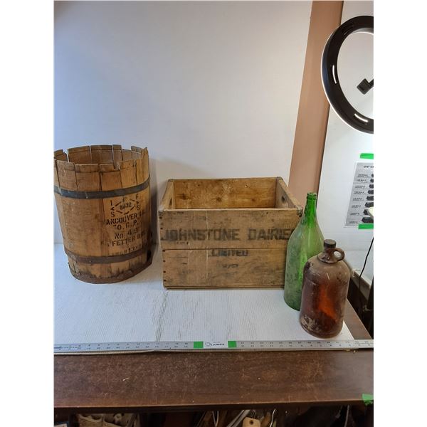 Vintage Wooden Crate/Barrel (17" Tall)  , Bottles - Cannot Ship