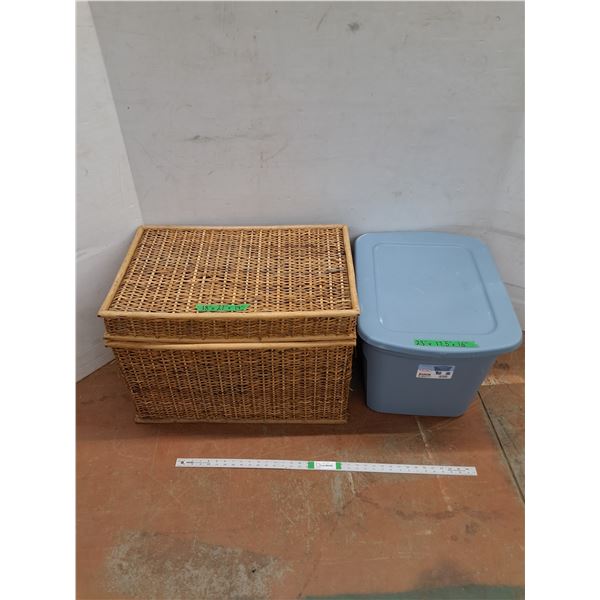 * Wicker Storage Trunk (18" x 27" x 19") Plastic Tote w/Lid (23" x 17 1/2" x 16") - Cannot Ship