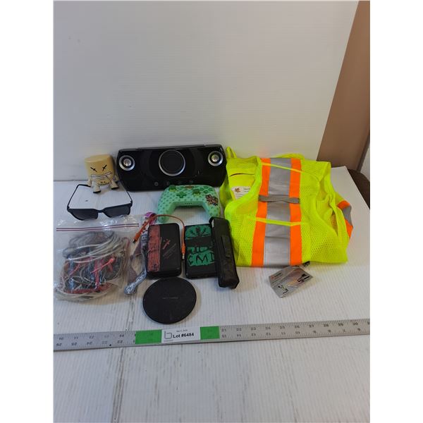 Assorted- Safety Vest (L-XL), Battery Packs, Speaker, Misc